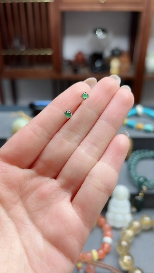 【闪购商品】翡翠耳钉银S925镶嵌翡翠耳钉*2 LXY