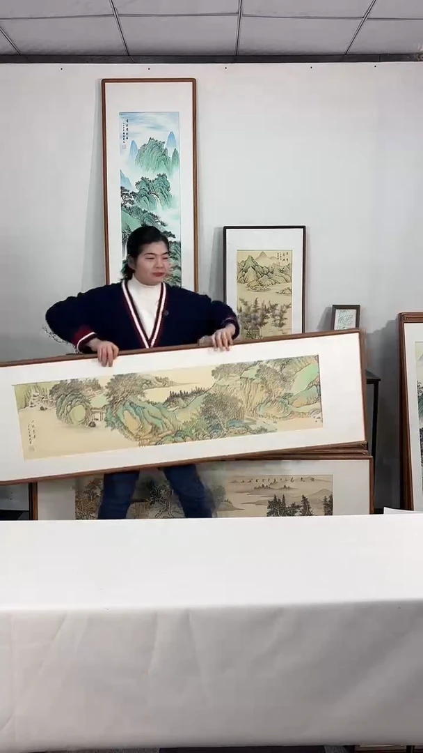 国画手绘*江堤秀景*52*172cm