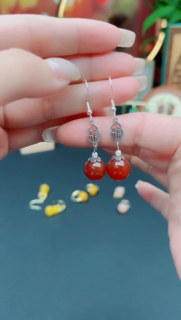 玛瑙/玉髓耳饰银S925镶嵌230000