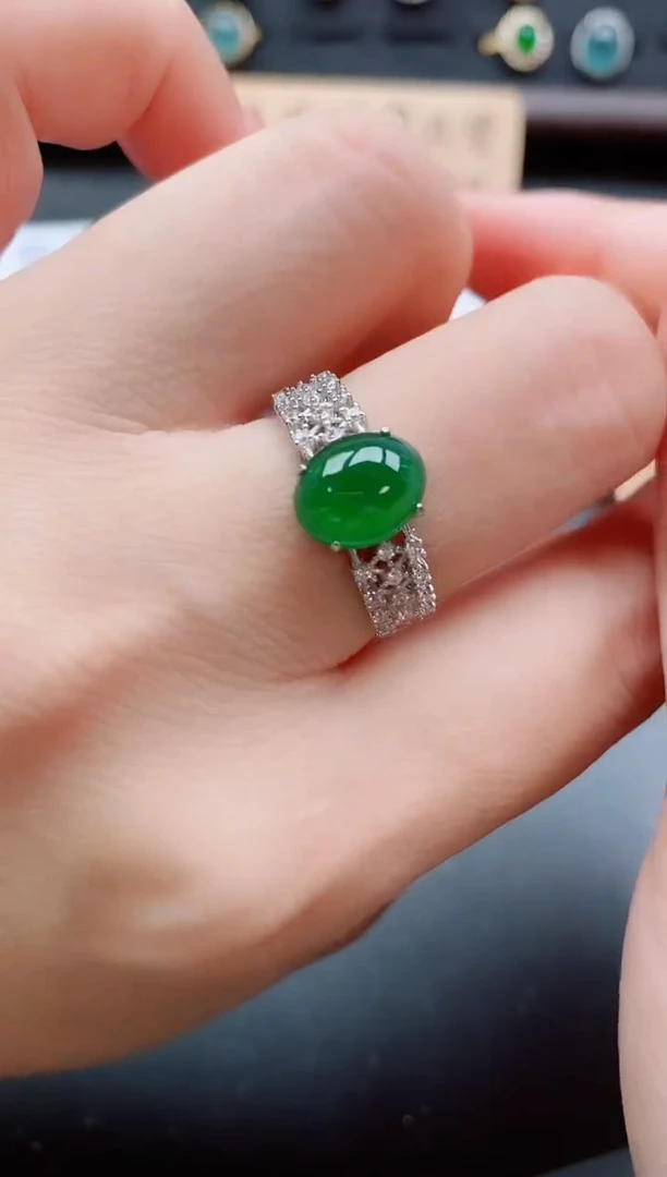 银S925镶嵌戒指翡翠1