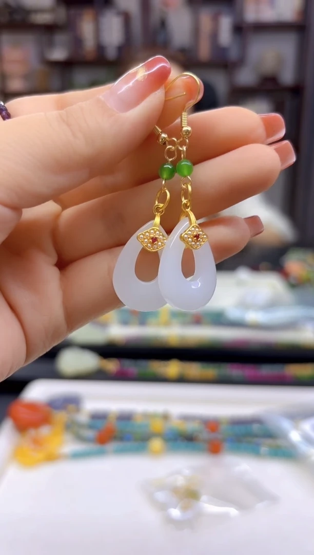 【闪购商品】和田玉（白玉）耳饰14K金镶嵌E754