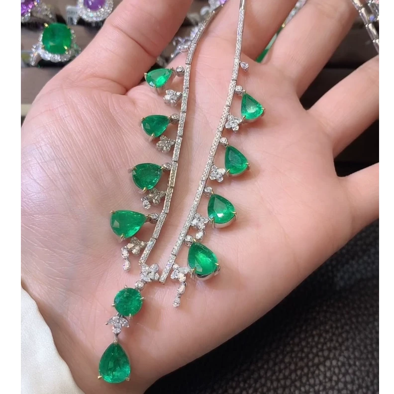 【云中意】祖母绿套链18K金镶嵌D158总价59800定金30000差29800