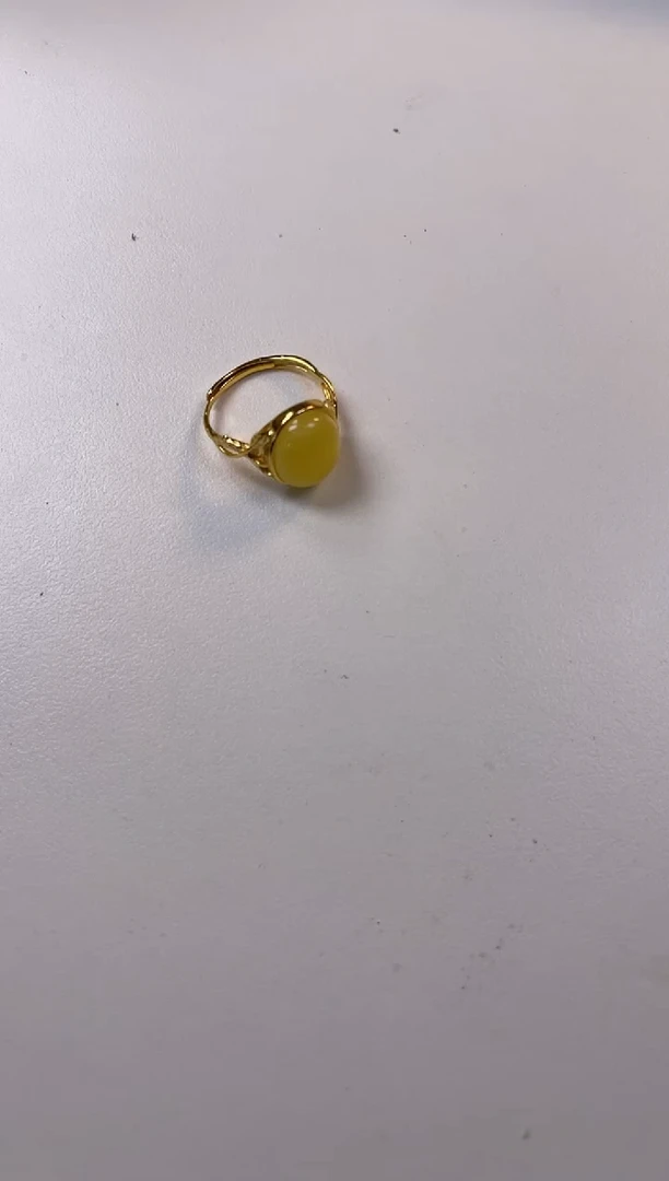 蜜蜡银S925镀金镶嵌戒指舍*蜜蜡圆珠型设计戒指