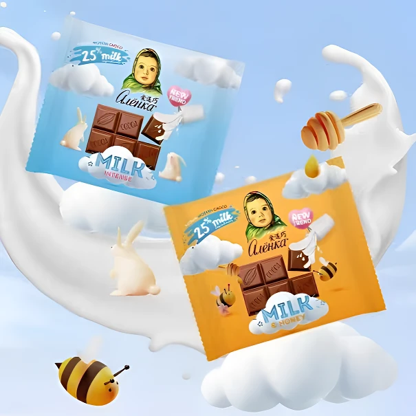 清货！到手六片 爱莲巧俄罗斯进口特浓牛奶+蜂蜜牛奶风味巧克力