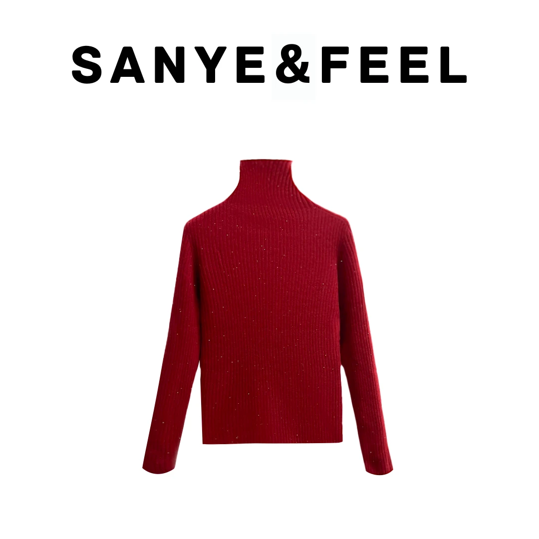 【妍三也】高领竖坑条羊毛针织打底2503903半高领羊毛衫秋冬打底衫