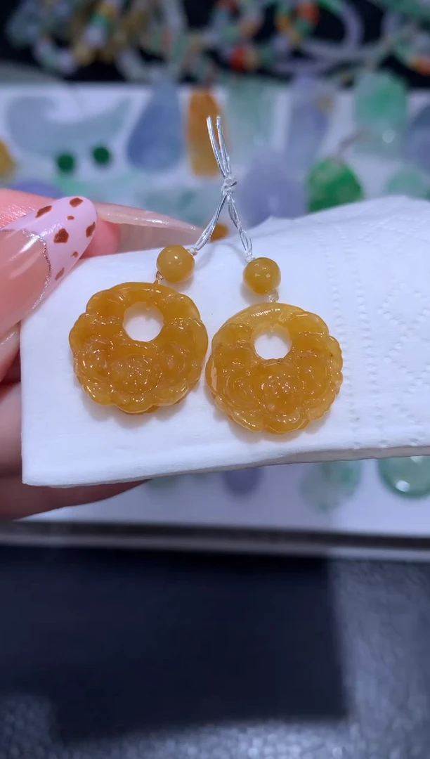 未镶嵌定制翡翠一对莲花耳坠
