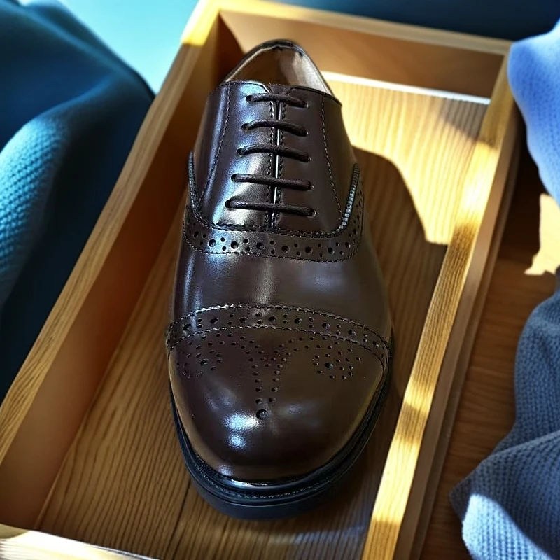 经典圆头薄款系带牛津鞋纯手工男鞋棕色雕花时尚真皮男士英伦风