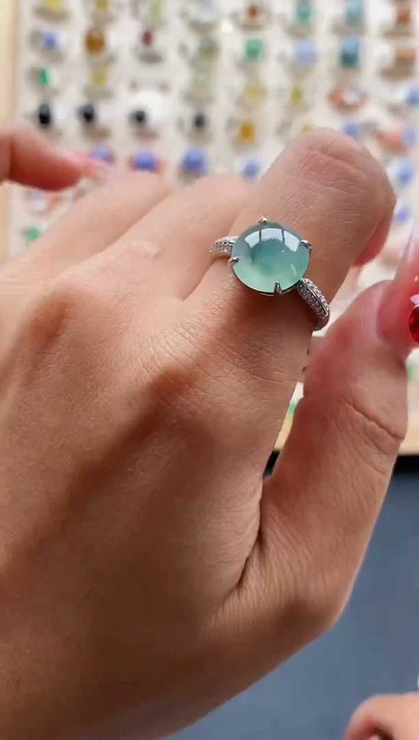 【闪购商品】翡翠戒指银S925镶嵌缅甸天然A货翡翠333  1-2