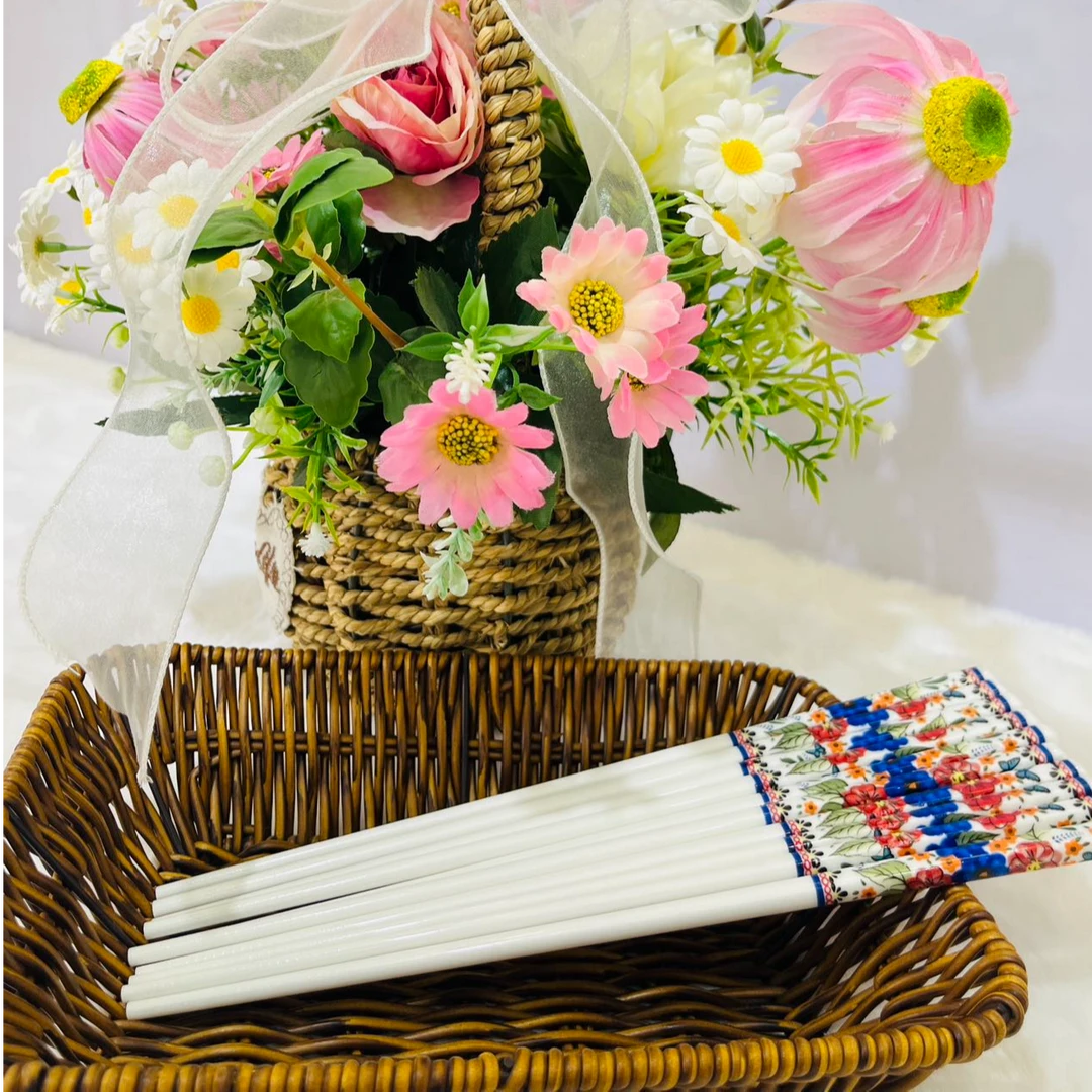 新瓷 新疆包邮【西里西亚红凤尾】手绘轻奢10双手绘陶瓷筷子