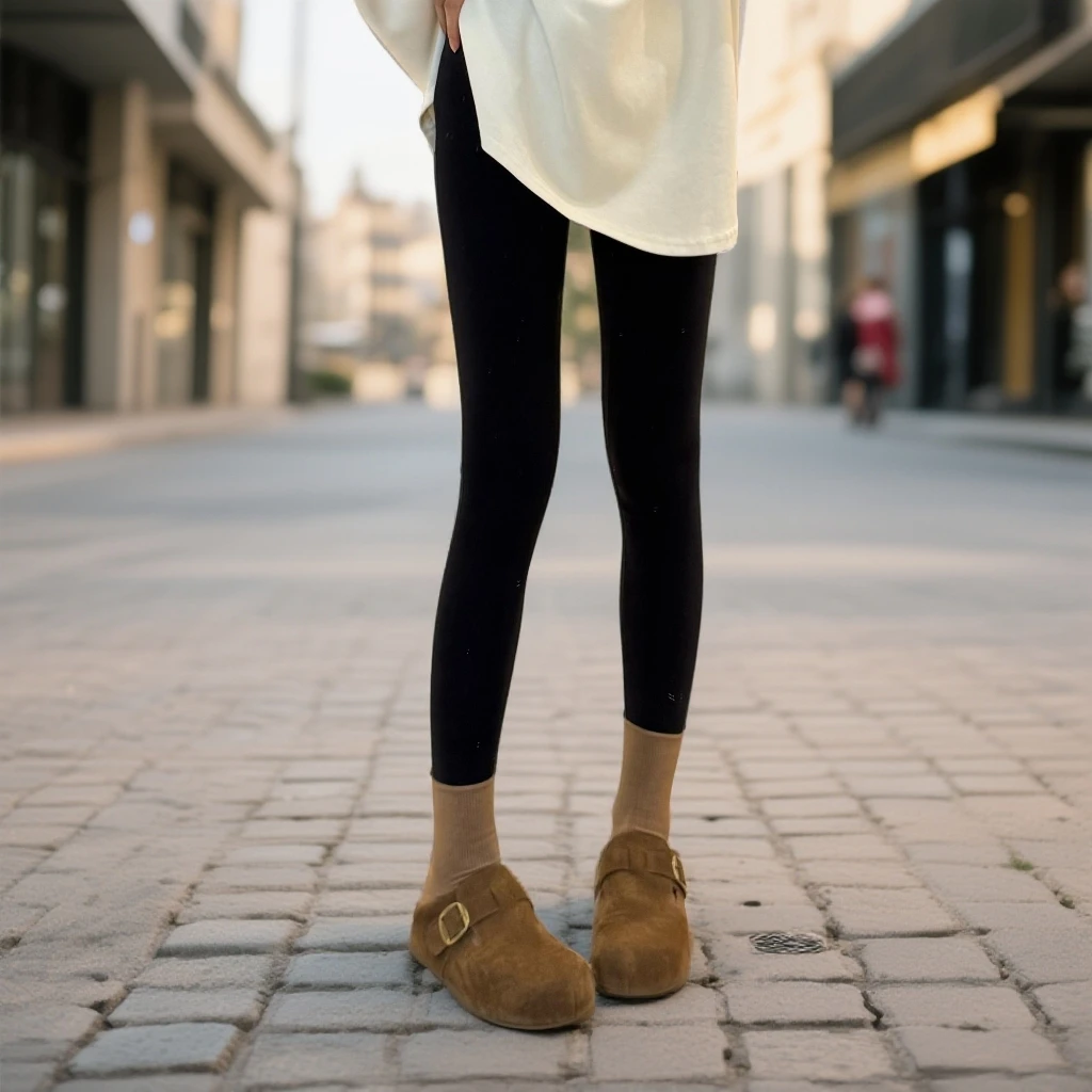 宿慕SUMU女款高腰显瘦加绒鲨鱼裤2025新款秋冬薄绒芭比裤女裤2619