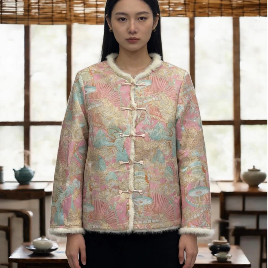 【彩璀】中国风开襟绣花新中式刺绣拼接外套