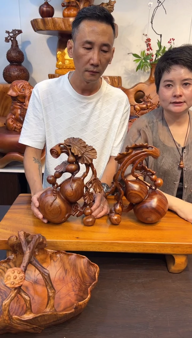 木香樟五福临门摆件