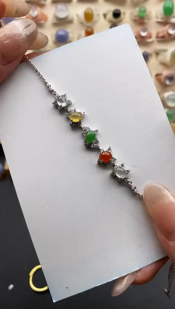 银S925镶嵌戒指翡翠缅甸天然A货翡翠2 7-3