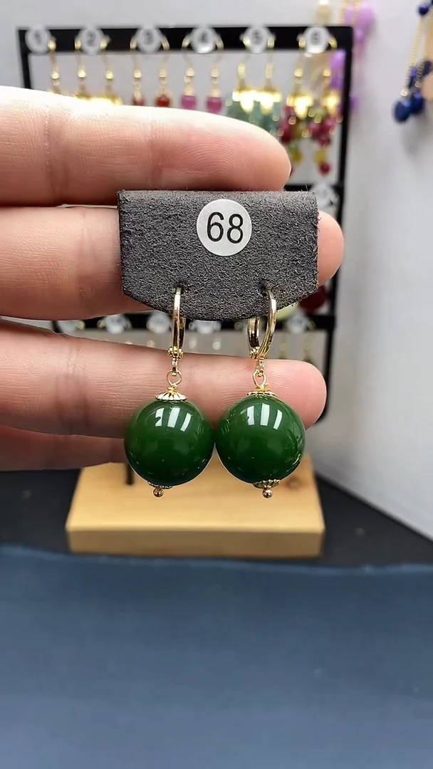 【闪购商品】和田玉耳饰银S925镀金镶嵌尺寸16mm耳扣22