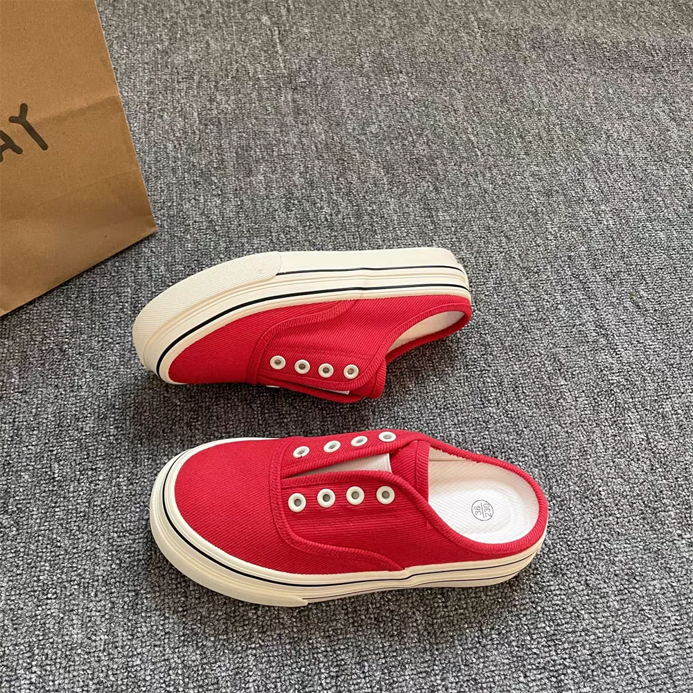 6655一脚蹬帆布鞋女2025新款夏季薄款透气百搭懒人鞋低帮厚底板鞋