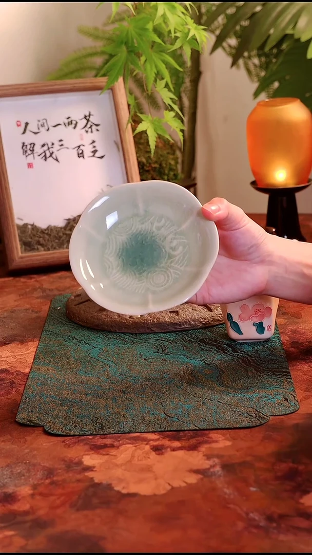 哥窑梅花黛绿色茶点盘果碟