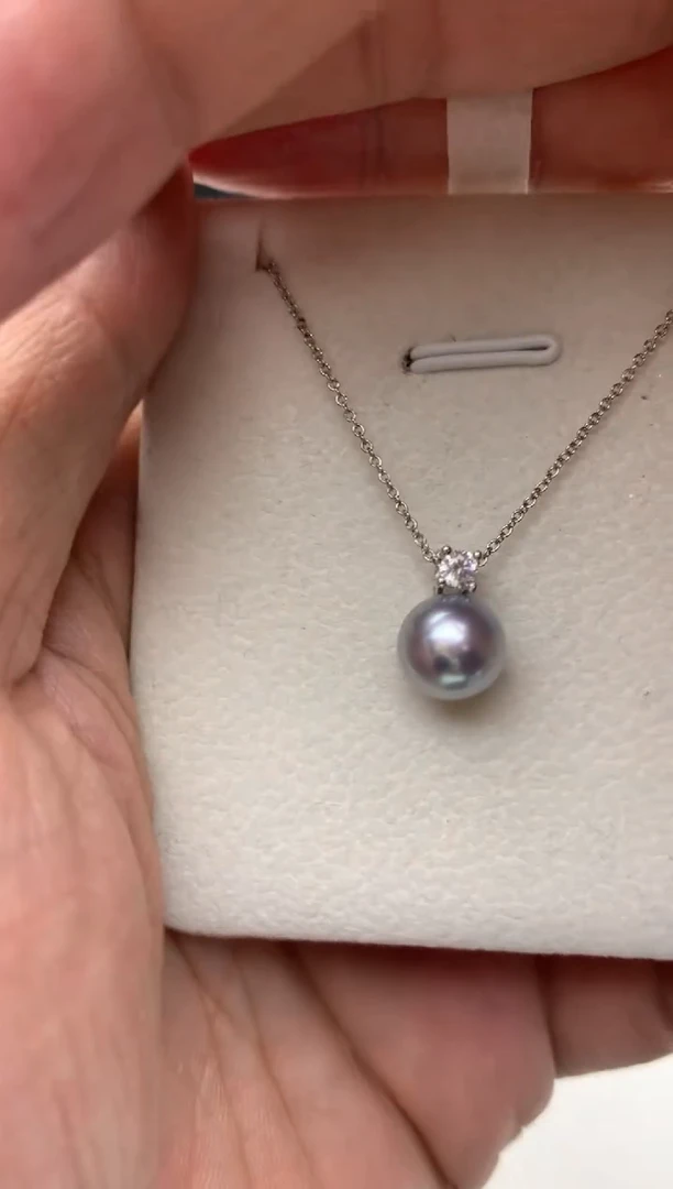 银S925镶嵌ff海水珍珠akoya灰珠吊坠（赠链）8~9mm