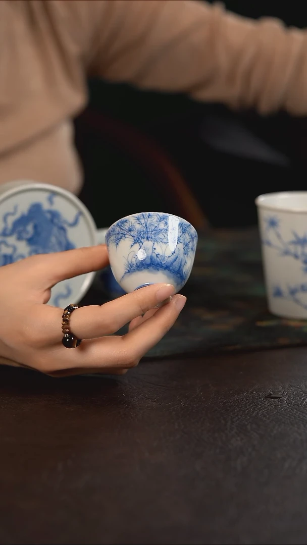 杯HLX陶瓷灵石竹子小鸡心杯