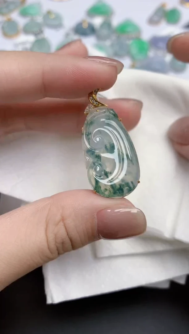 【闪购商品】翡翠颈饰18K金镶嵌天然缅甸翡翠A货