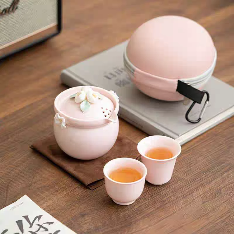 陶瓷蝴蝶捏花粉色旅行套2718