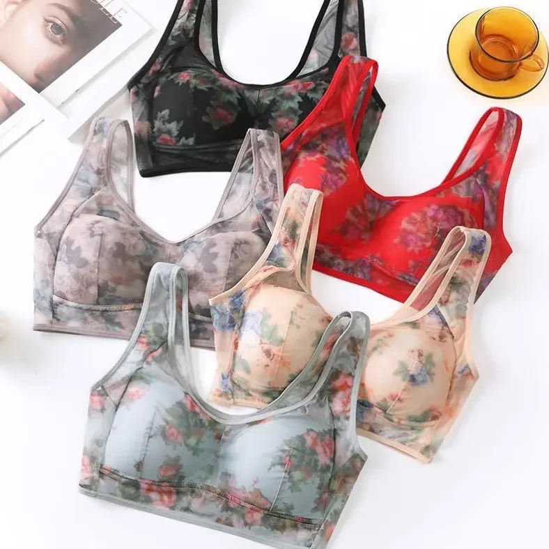 夏季薄款网纱吊带美背内衣女舒适聚拢无钢圈透气背心