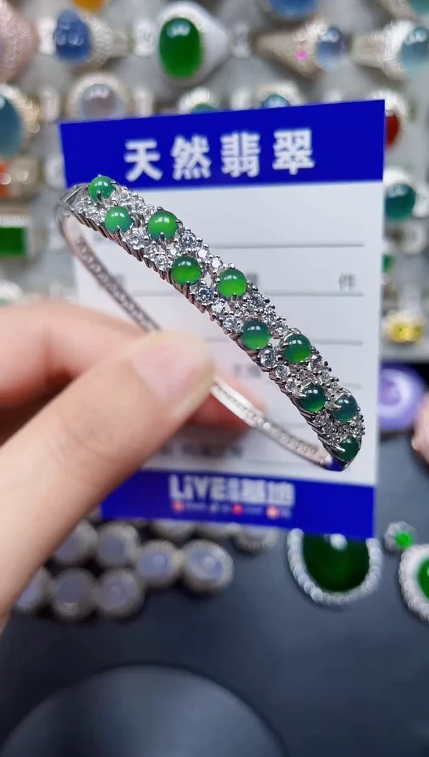 银S925镶嵌手镯翡翠73
