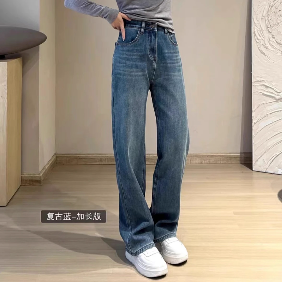 仓美美女装-弹力腰头豹纹毛绒点缀设计款牛仔裤（卡码推荐拍大！）