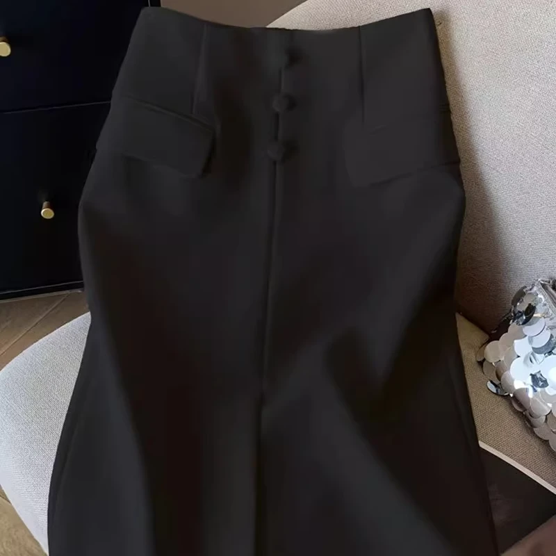 前开叉中长款韩版气质半身裙女2025春夏新款高腰高级感一步西装裙