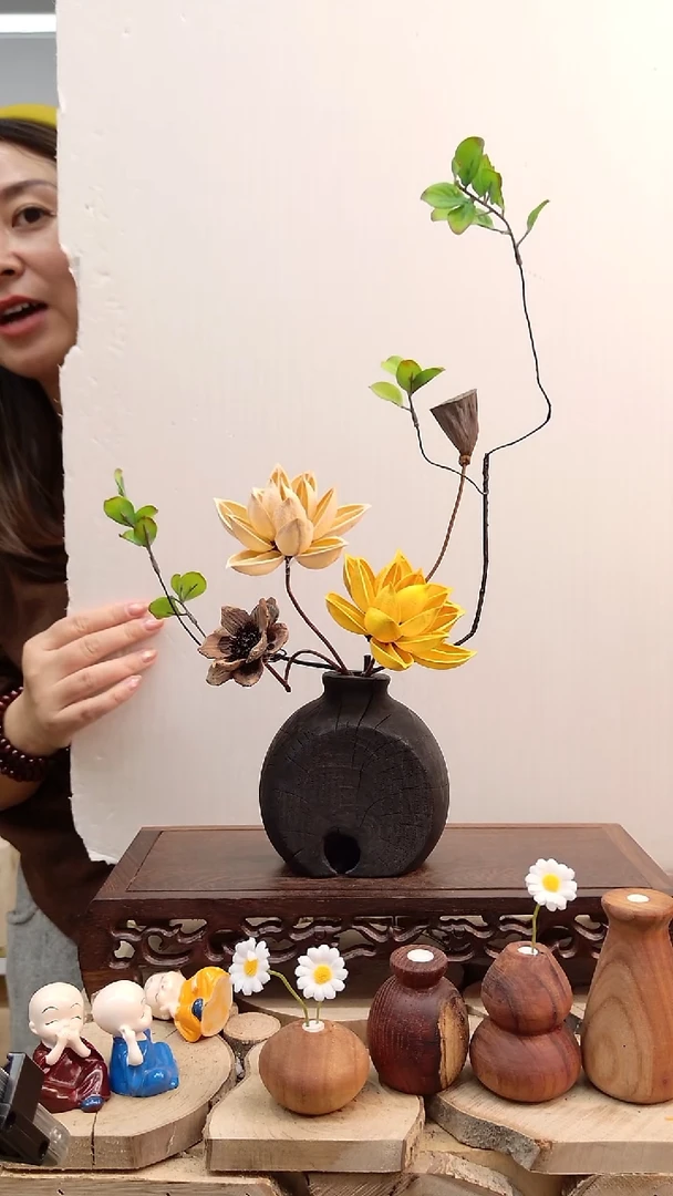 木实木花瓶配花一套