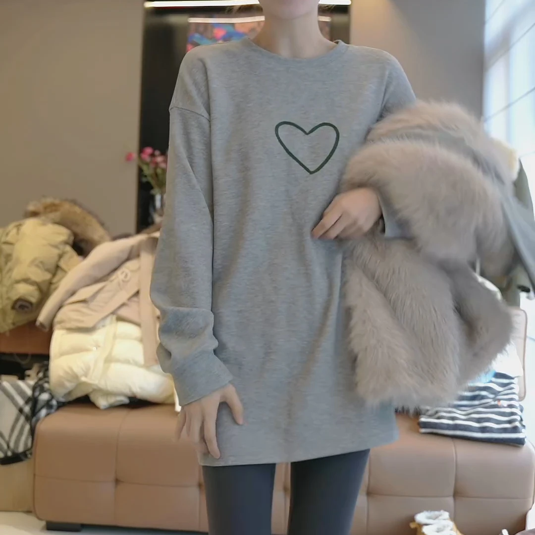 新款简约慵懒风加厚磨毛休闲百搭刺绣T圆领 LK2500467