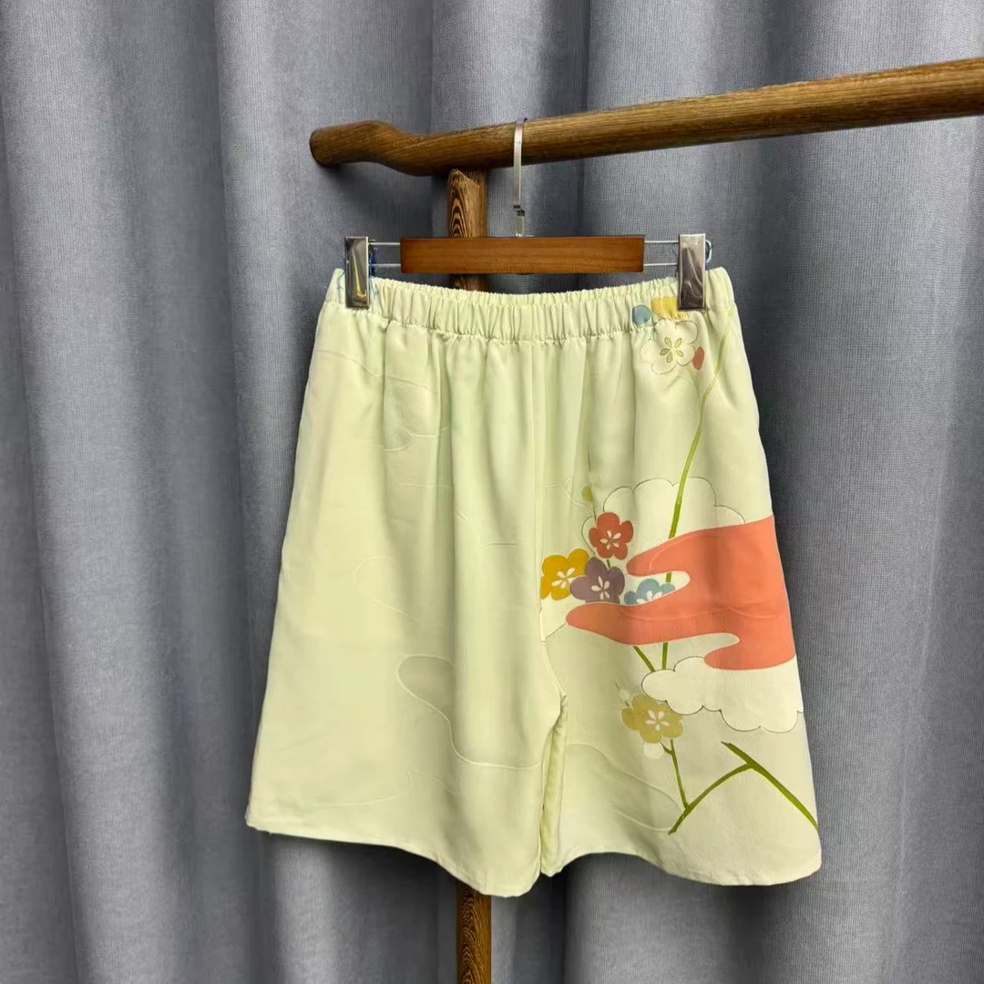 新款简约百搭宽松桑蚕丝直筒短裤女Z621