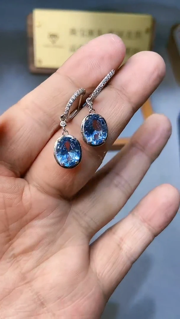【闪购商品】海蓝宝石耳饰银S925镶嵌354