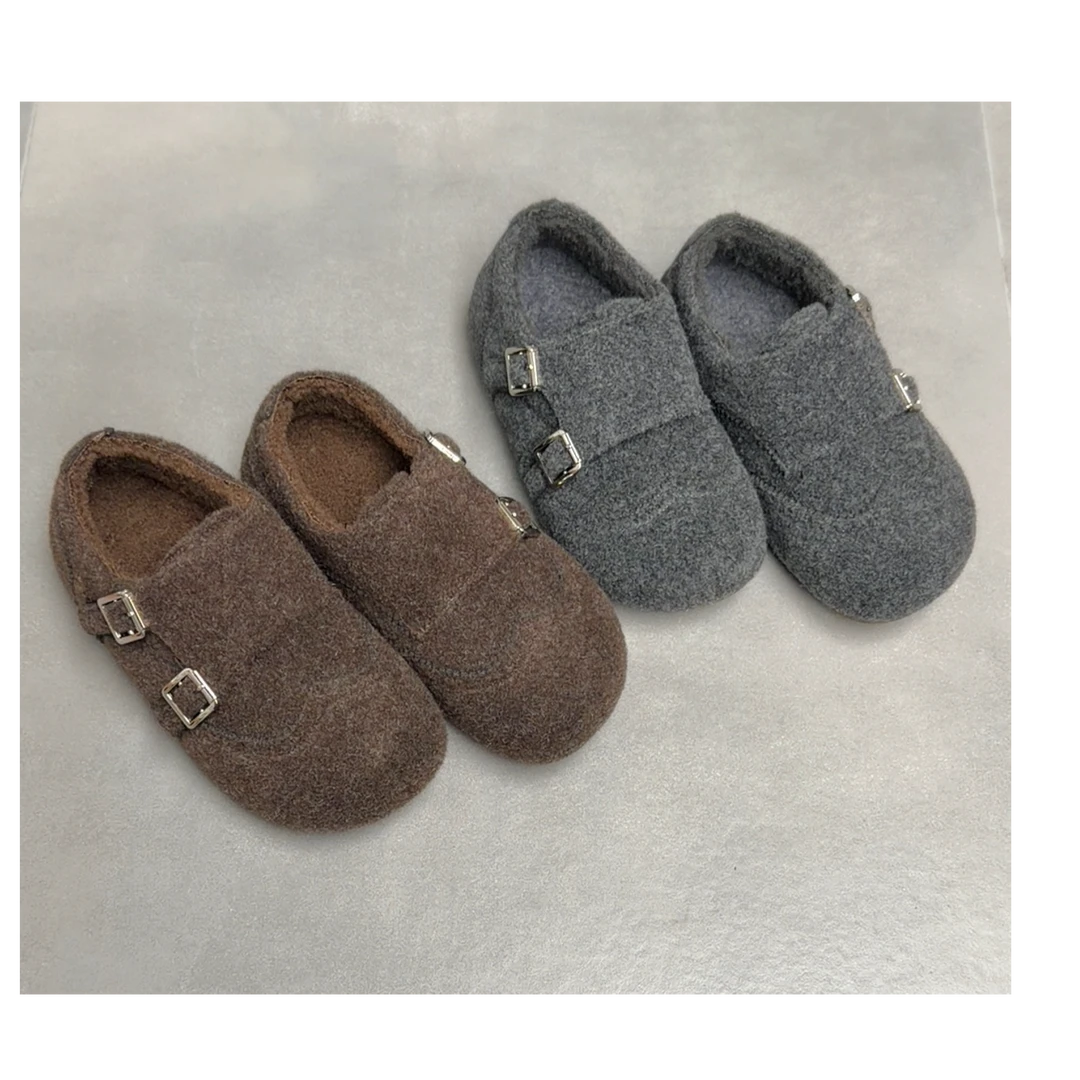 呢子毛！内增高毛呢圆头勃肯鞋保暖一脚蹬灰色毛毛加绒鞋101-1/B13