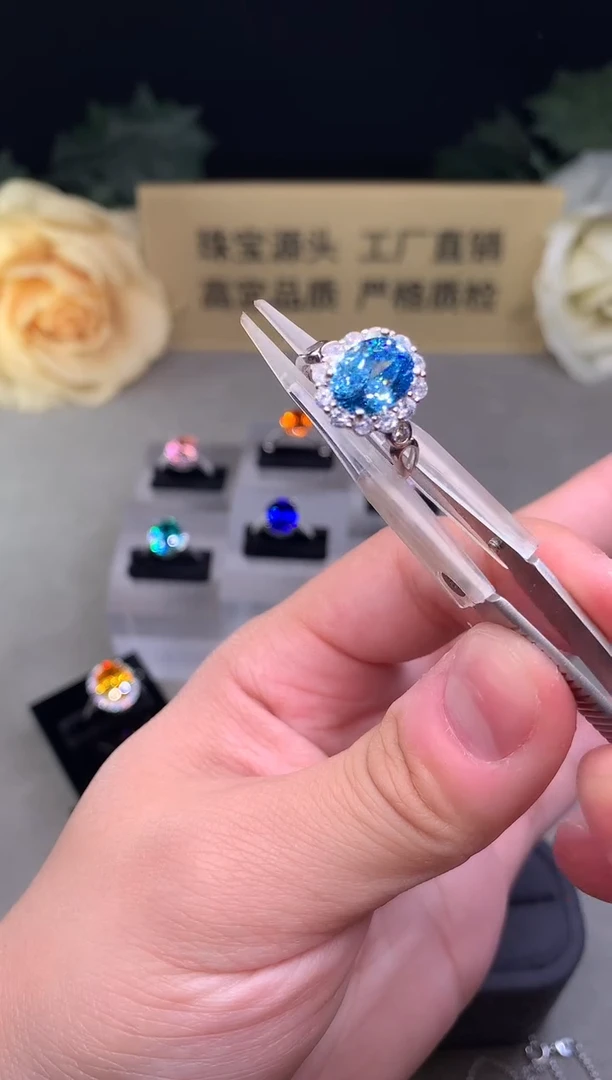 银S925镶嵌戒指海蓝宝石000