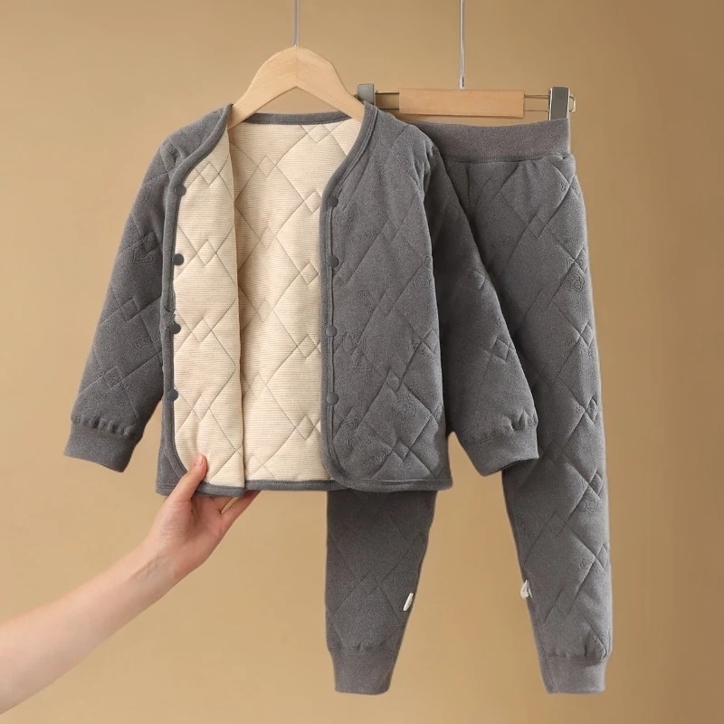校服神器棉袄秋冬套装内穿羊毛加绒蚕丝儿童中大童保暖夹绒三层