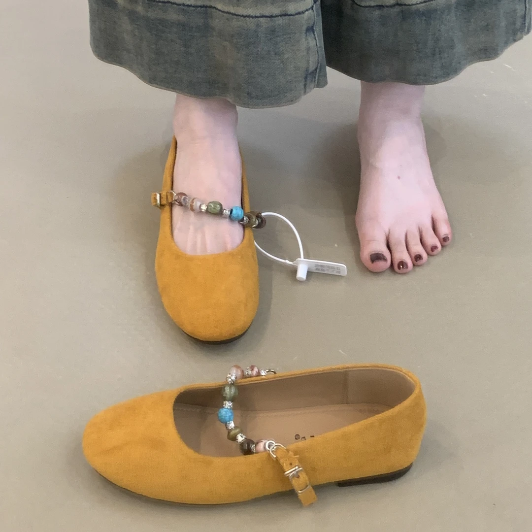 ZM-186-2法式串珠一字扣玛丽珍鞋2025年软皮软底不累脚平底单鞋女