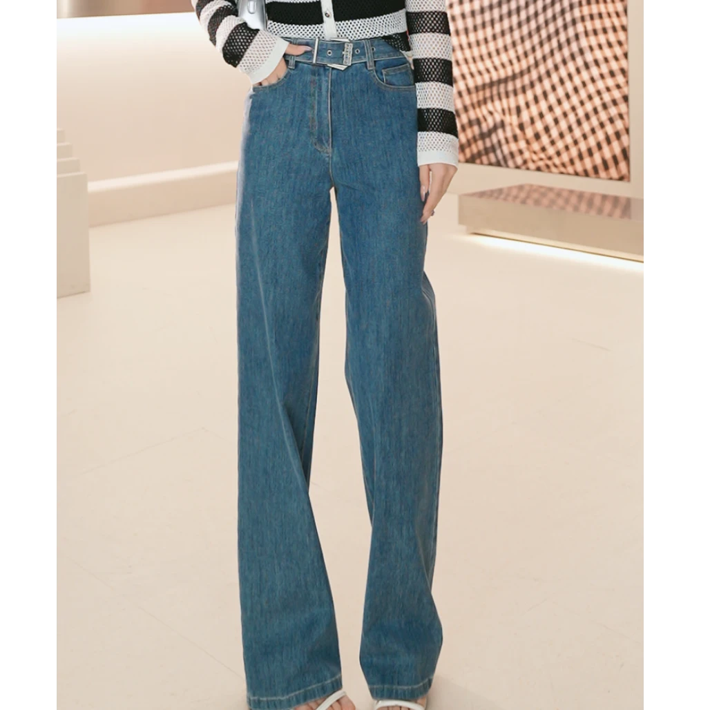 GIRDEAR/哥弟四季高腰休闲复古慵懒气质百搭直筒牛仔裤1100461