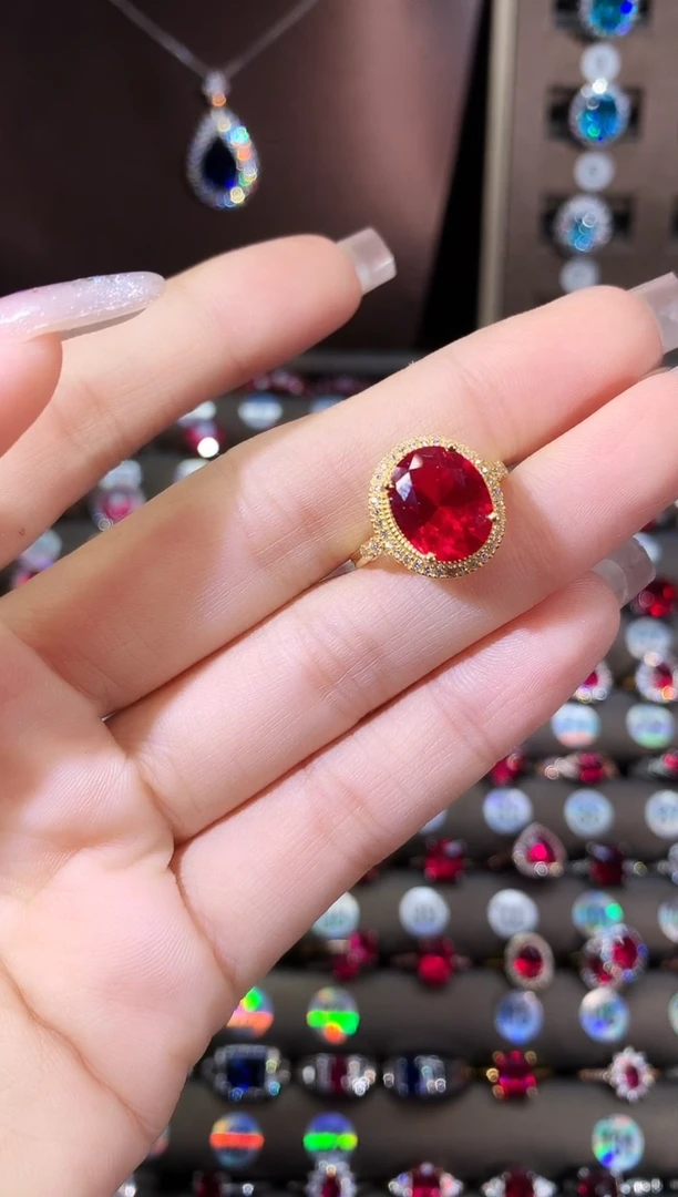 无925银鸽血红色戒指