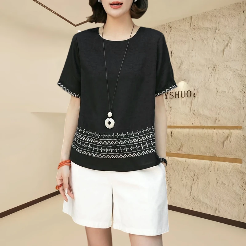 老钱风松弛感女装休闲短袖T恤女款2025夏季新款洋气宽松遮肉上衣