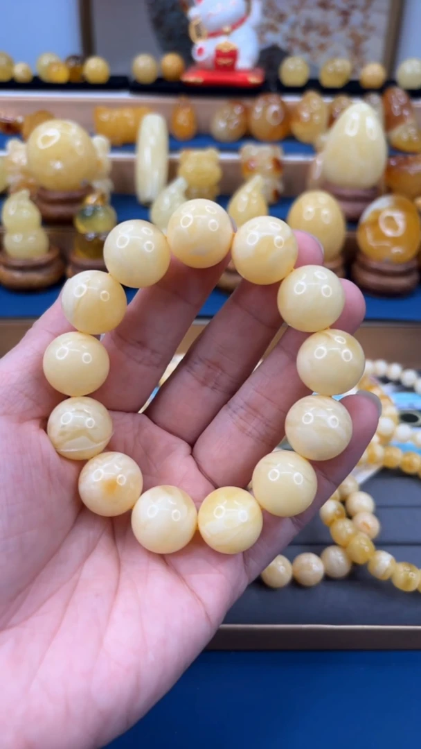 手串琥珀未镶嵌p65精品瓷白蜡单圈  17mm 37.05克