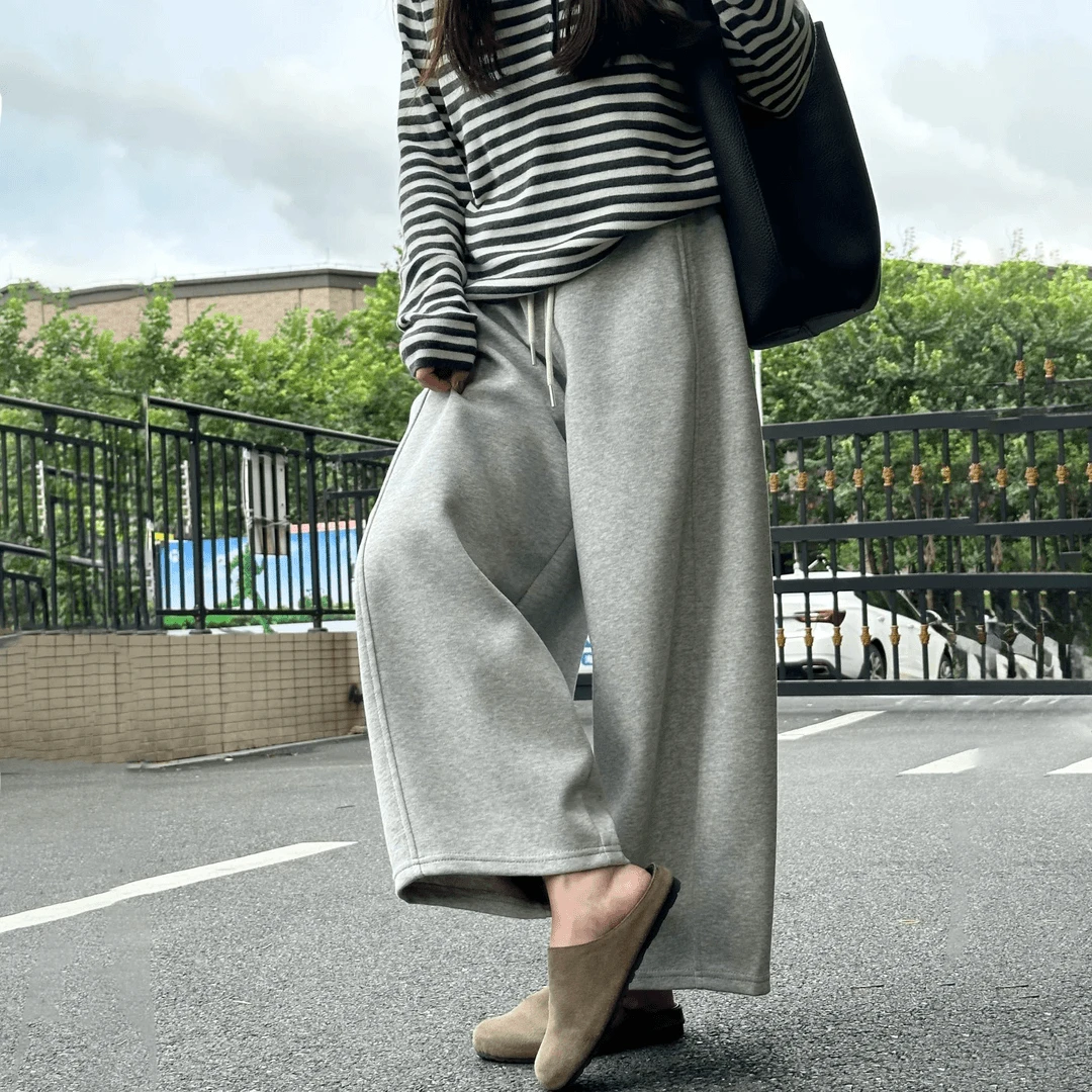 灰色百搭高腰直筒阔腿裤女秋季大码宽松遮胯显瘦梨型身材休闲裤子