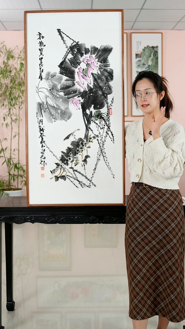 国画高启太《和为贵》手绘带框122*62厘米