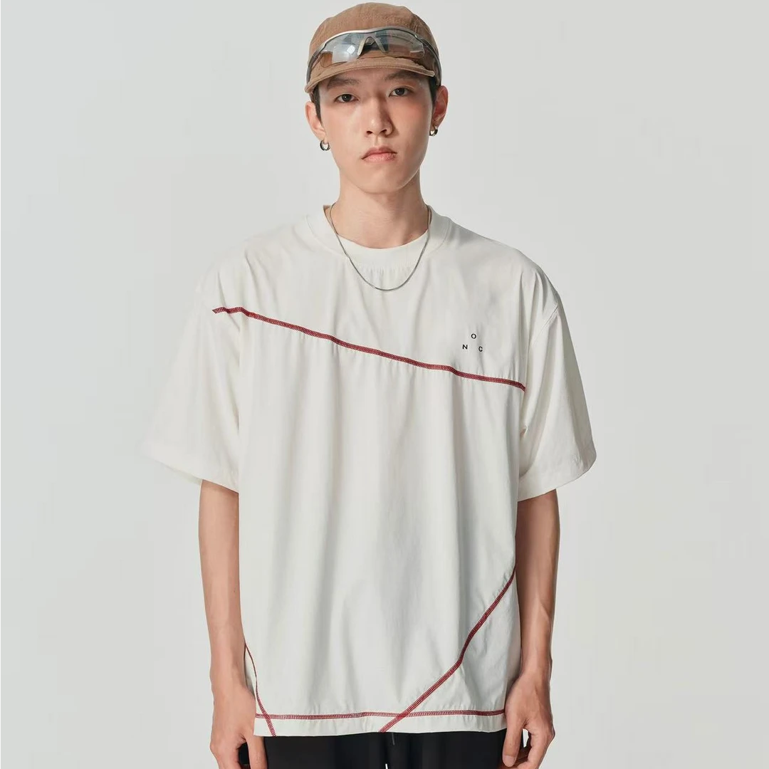 Nothwes 25ss横向交叉贯穿哈苏明线撞色短袖防水速干凉感T恤宽松