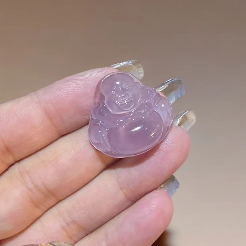 天然高冰帝王紫玉髓佛公玛瑙玉坠烟紫原矿（含挂绳）-FX-201