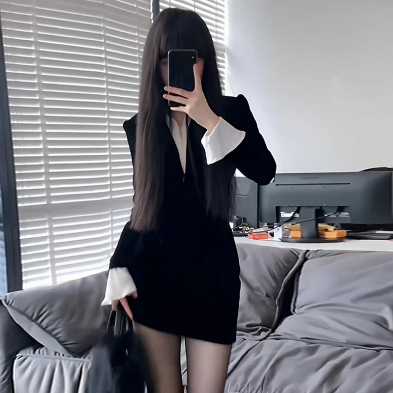 小个子打底连衣裙黑色高级感法式气质长袖女装小黑裙6660