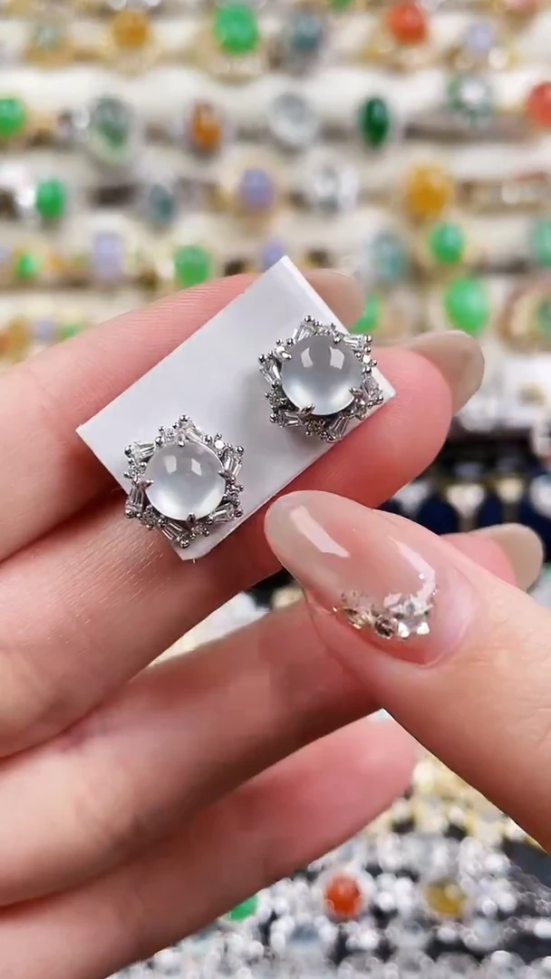 银S925镶嵌翡翠耳饰207