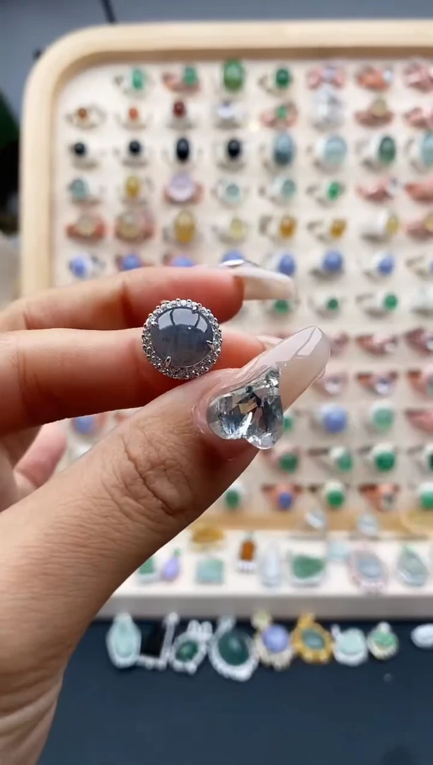 【闪购商品】翡翠戒指银S925镶嵌缅甸天然A货翡翠222  8+7