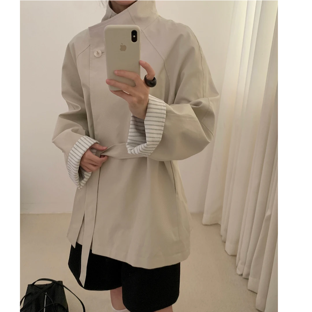 Pada嘻&HG【一粒扣】简约通勤 高级设计感风衣 121513 Hi Fortune