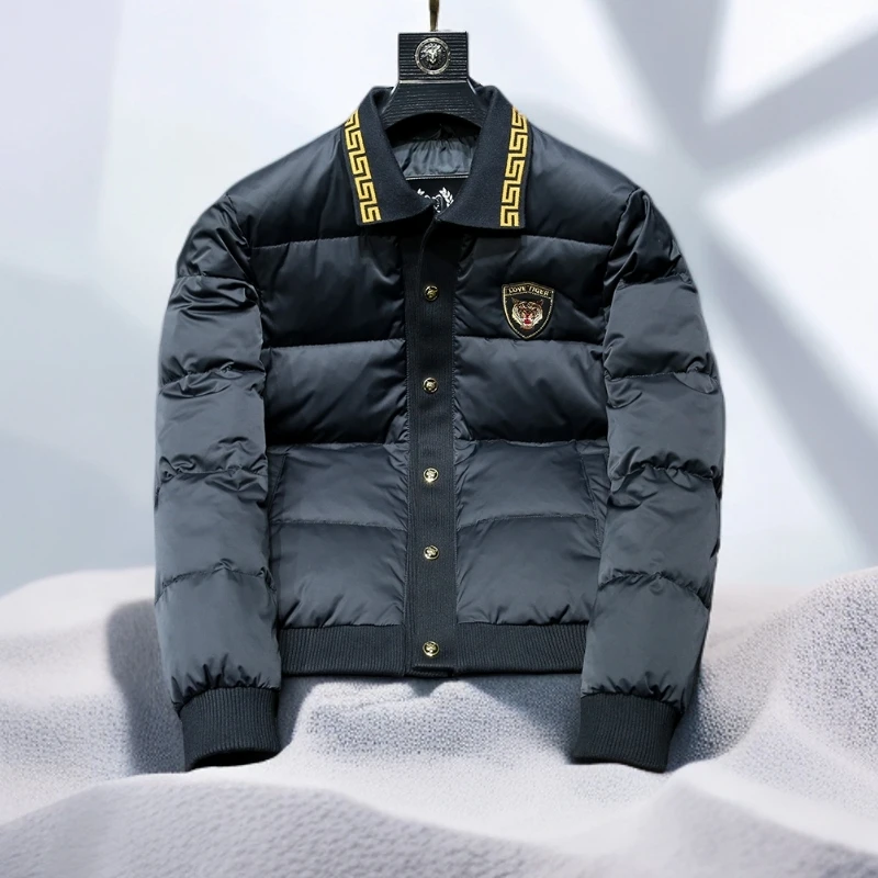 宾斯洛特刺绣棒球领男士夹克羽绒服冬季新款痞帅保暖白鸭绒外套潮