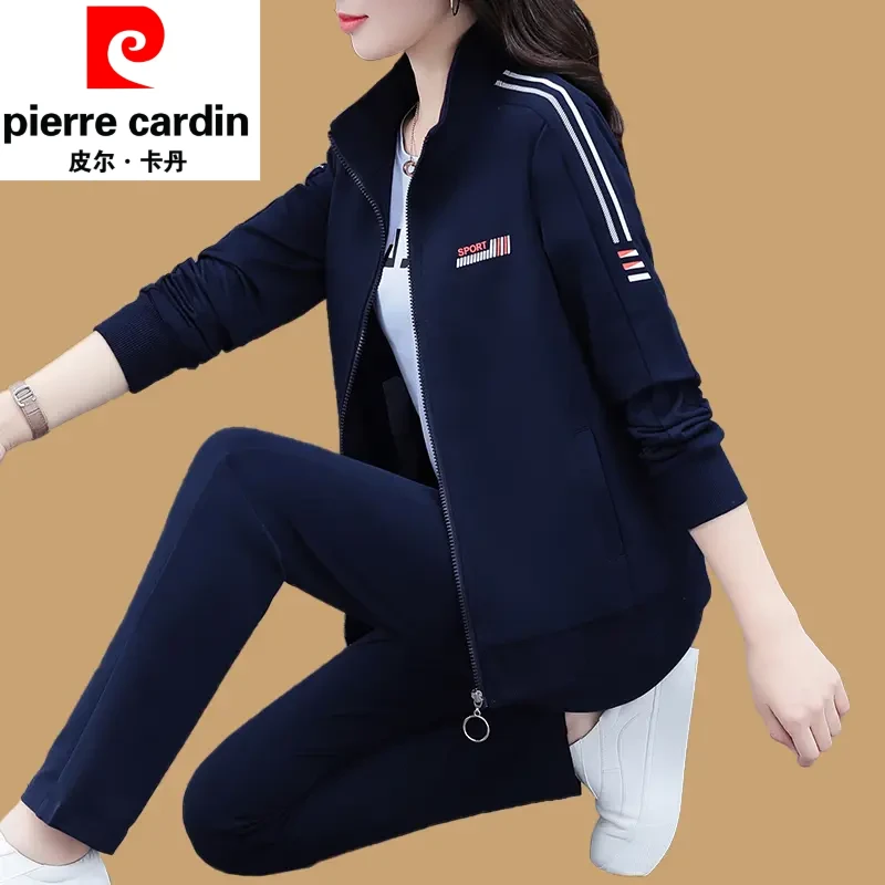 皮尔卡丹春秋休闲运动服套装女2025新款中老年妈妈跑步三件套女款